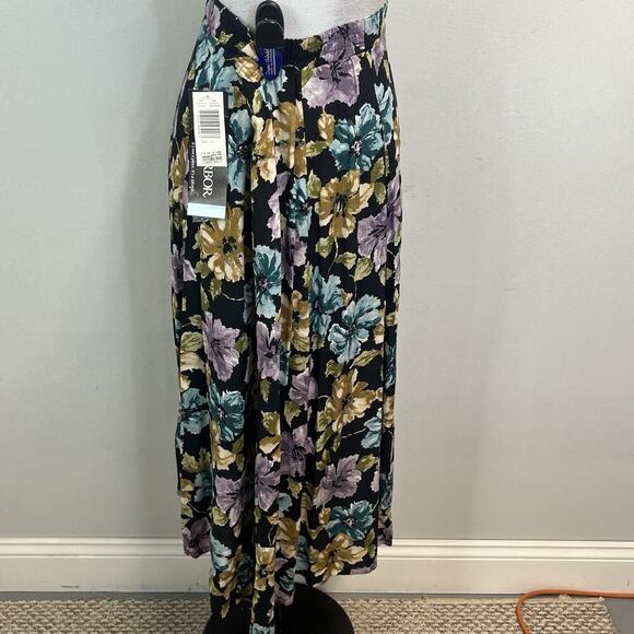 Sag Harbor Skirt size Extra Large Long Black Blue Purple Floral Button Front - Picture 10 of 11